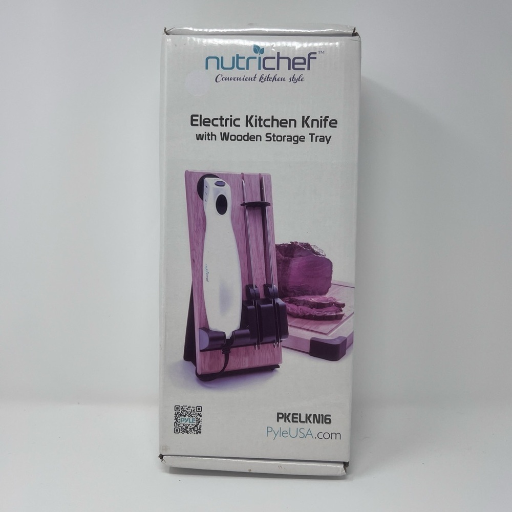 NWT NutriChef Electric Kitchen Knife with Wooden Storage Tray